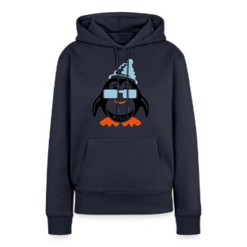 pingouin sourire intello expression bonnet - Sweat à capuche Premium bio Femme - bleu marine - Devant - Julia (174cm)