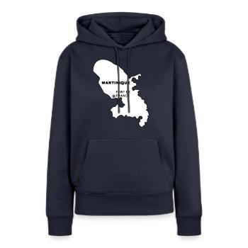 Martinique - Sweat à capuche Premium bio Femme - bleu marine - Devant - Julia (174cm)