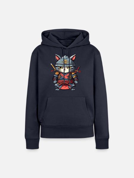 Samurai-Katze #17 - Frauen Premium Bio Hoodie - Navy