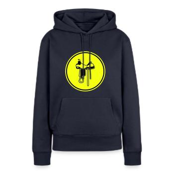 Icône de selle - Sweat à capuche Premium bio Femme - bleu marine - Devant - Julia (174cm)