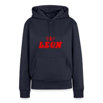 Léon - Sweat à capuche Premium bio Femme - bleu marine - Devant - Julia (174cm)