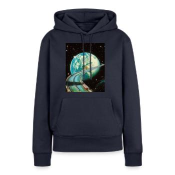 L’autoroute vers la Terre - Sweat à capuche Premium bio Femme - bleu marine - Devant - Julia (174cm)