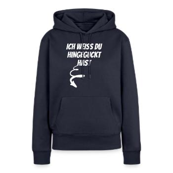 Je sais où tu as regardé Malle Party sexy - Sweat à capuche Premium bio Femme - bleu marine - Devant - Julia (174cm)