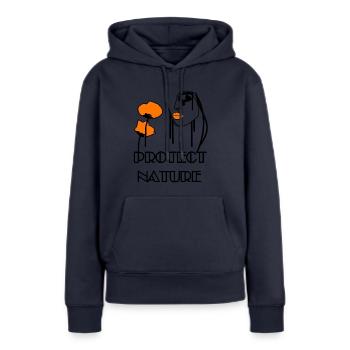 Protect Nature Portrait pavots oranges et abeille - Sweat à capuche Premium bio Femme - bleu marine - Devant - Julia (174cm)