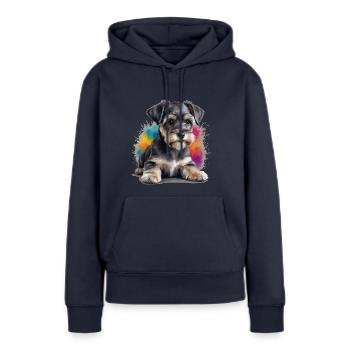 Paradoxe du chiot poivre et sel : le schnauzer nain - Sweat à capuche Premium bio Femme - bleu marine - Devant - Julia (174cm)