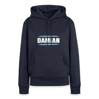 Damian - Frauen Premium Bio Hoodie - Navy - Vorne - Julia (174cm)