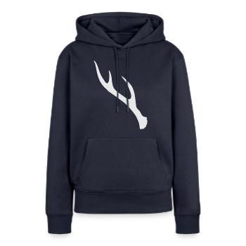 Stange (Sechsender) Geweih Rehbock LINKS - Frauen Premium Bio Hoodie - Navy - Vorne - Julia (174cm)