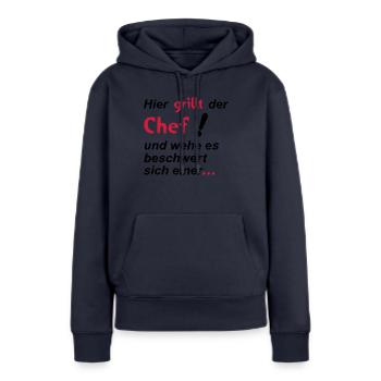 Voici griller le chef - Sweat à capuche Premium bio Femme - bleu marine - Devant - Julia (174cm)