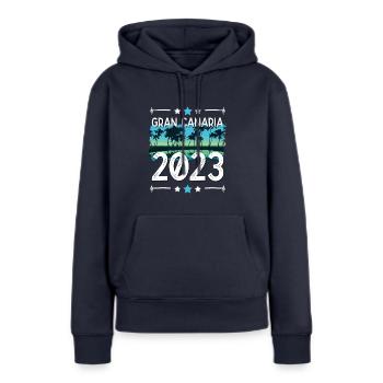 Grande Canarie 2023 (Garantie du prix le plus bas) - Sweat à capuche Premium bio Femme - bleu marine - Devant - Julia (174cm)