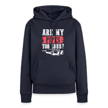 pipes moto - Sweat à capuche Premium bio Femme - bleu marine - Devant - Julia (174cm)