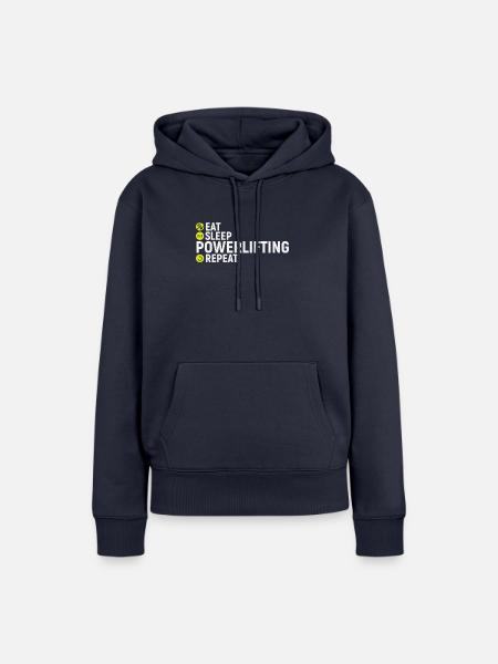 Essen, schlafen, Power lifting, wiederholen - Frauen Premium Bio Hoodie - Navy