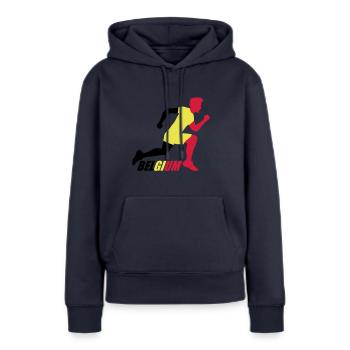 Belgique Belgique Texte Drapeau Cool Football Fan Fun - Sweat à capuche Premium bio Femme - bleu marine - Devant - Julia (174cm)