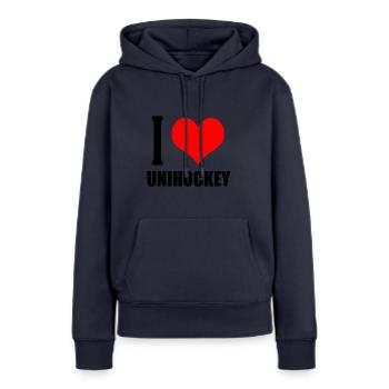 Unihockey - Frauen Premium Bio Hoodie - Navy - Vorne - Julia (174cm)