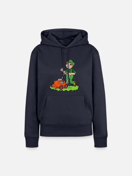 Gärtner mit Rasenmäher - Frauen Premium Bio Hoodie - Navy