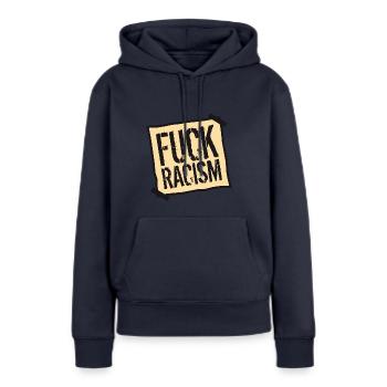 zettel fuck interdit non no racism logo text dagege - Sweat à capuche Premium bio Femme - bleu marine - Devant - Julia (174cm)