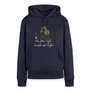 Der fruehe Vogel braucht viel Kaffee - Frauen Premium Bio Hoodie - Navy - Vorne - Julia (174cm)