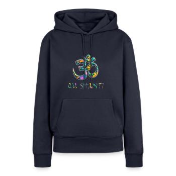 Om Shanti Om Floral Spirituell - Frauen Premium Bio Hoodie - Navy - Vorne - Julia (174cm)