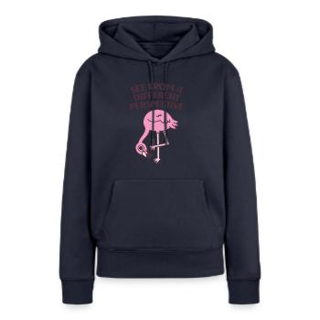 Mignon Flamingo Voir d’un point de vue différent - Sweat à capuche Premium bio Femme - bleu marine - Devant - Julia (174cm)