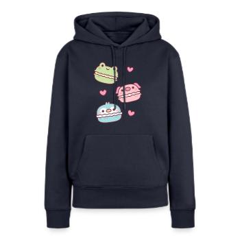 Cute Green Frog Pink Piggy Blue Penguin Macarons - Women’s Premium Organic Hoodie - navy - Front - Julia (174cm)