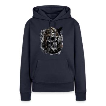 Wikinger Brass Helmet Skull Crow - Frauen Premium Bio Hoodie - Navy - Vorne - Julia (174cm)