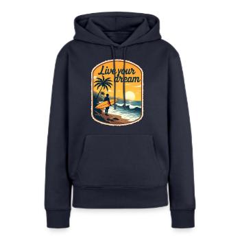Surf Inspiration retro Vivez votre rêve - Sweat à capuche Premium bio Femme - bleu marine - Devant - Julia (174cm)