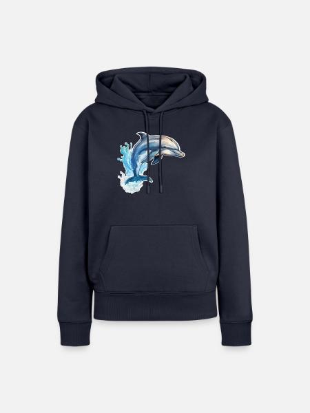 Delfin springend - Frauen Premium Bio Hoodie - Navy