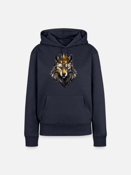 Wolf Tier Krone - Frauen Premium Bio Hoodie - Navy