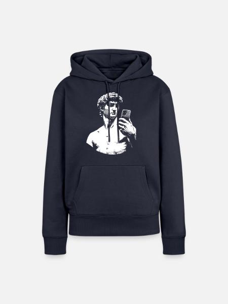 David Michelangelo mit Smartphone - Frauen Premium Bio Hoodie - Navy