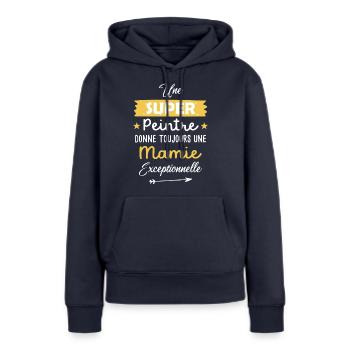 Mamie peintre cadeau drôle peinture mamy - Sweat à capuche Premium bio Femme - bleu marine - Devant - Julia (174cm)
