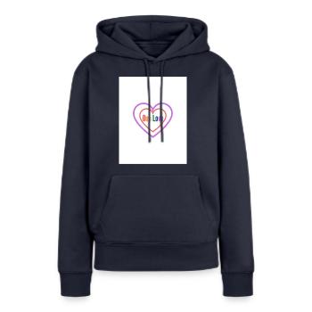 One Love - Frauen Premium Bio Hoodie - Navy - Vorne - Julia (174cm)
