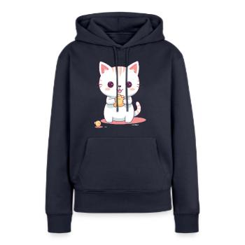 Mignon Kitten Design #4 - Sweat à capuche Premium bio Femme - bleu marine - Devant - Julia (174cm)