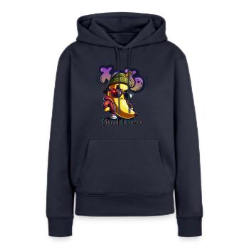 BANANE DE RUE - Sweat à capuche Premium bio Femme - bleu marine - Devant - Julia (174cm)