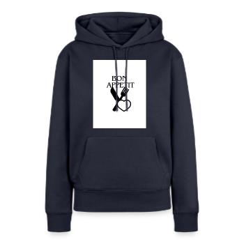 Bon appétit - Sweat à capuche Premium bio Femme - bleu marine - Devant - Julia (174cm)