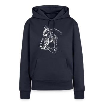 cadeau pour les passionné(e)s de cheval - Sweat à capuche Premium bio Femme - bleu marine - Devant - Julia (174cm)