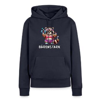 Bärenstarkes Gym-Shirt mit süßem Waschbär-Design - Frauen Premium Bio Hoodie - Navy - Vorne - Julia (174cm)