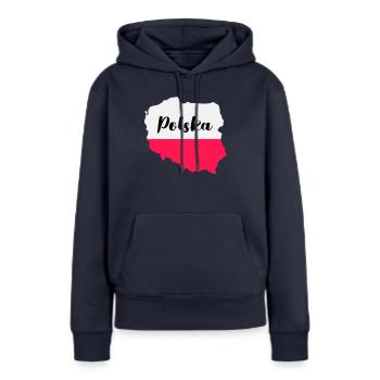 Pologne Polska - Sweat à capuche Premium bio Femme - bleu marine - Devant - Julia (174cm)