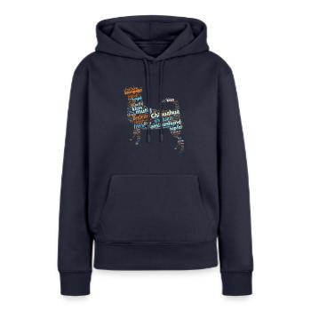 caractéristiques des nuages Chihuahua mots - Sweat à capuche Premium bio Femme - bleu marine - Devant - Julia (174cm)