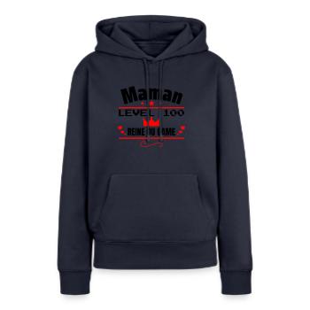 Maman Reine du Game Cadeau Fête des mères - Sweat à capuche Premium bio Femme - bleu marine - Devant - Julia (174cm)