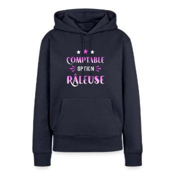 Comptable option râleuse cadeau humour femme - Sweat à capuche Premium bio Femme - bleu marine - Devant - Julia (174cm)