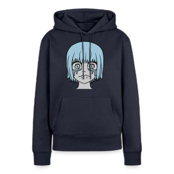 Visage de fille triste et malheureuse - Sweat à capuche Premium bio Femme - bleu marine - Devant - Julia (174cm)