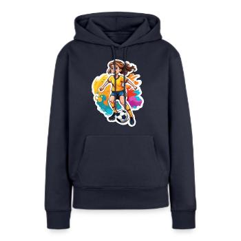 Fußballerin / Sport / Fußballplatz / Verein / FC - Frauen Premium Bio Hoodie - Navy - Vorne - Julia (174cm)