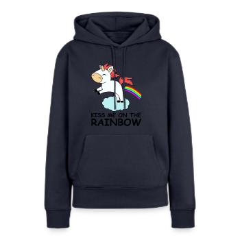 me baiser sur l'arc en ciel licorne arc-en-mignon - Sweat à capuche Premium bio Femme - bleu marine - Devant - Julia (174cm)