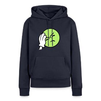 Emoticon frustration / facepalm emoji (3c) - Sweat à capuche Premium bio Femme - bleu marine - Devant - Julia (174cm)