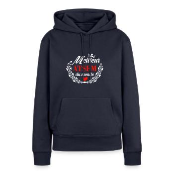 Meilleur atsem du monde - Sweat à capuche Premium bio Femme - bleu marine - Devant - Julia (174cm)