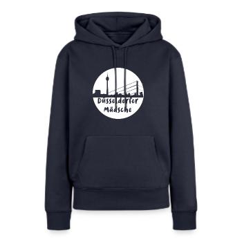 düsseldorf,skylined,,düsseldorfer mädsche,weiss - Frauen Premium Bio Hoodie - Navy - Vorne - Julia (174cm)