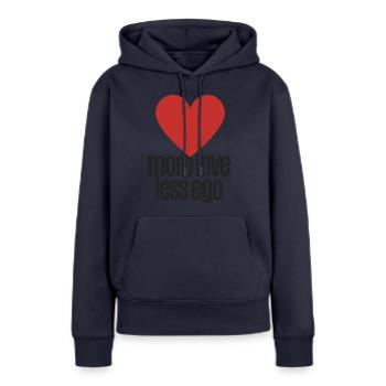 Mehr Liebe, weniger Ego - Frauen Premium Bio Hoodie - Navy - Vorne - Julia (174cm)
