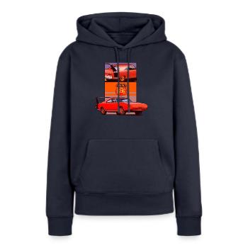 Route 666 - Sweat à capuche Premium bio Femme - bleu marine - Devant - Julia (174cm)