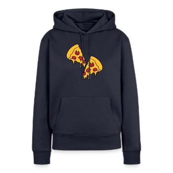 2 pizzas morceaux de fromage dégoulinant de salami - Sweat à capuche Premium bio Femme - bleu marine - Devant - Julia (174cm)