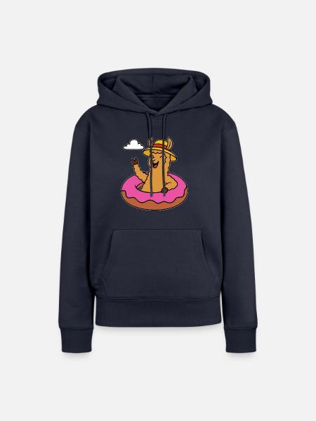 Alpaka mit Schwimmring Pink - Frauen Premium Bio Hoodie - Navy
