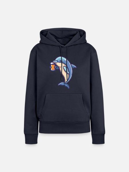 Delfin Pixel Bier - Frauen Premium Bio Hoodie - Navy